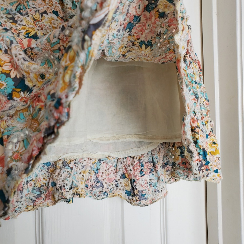Solitaire Cottagecore XL Floral Eyelet Lace Ruffle Mini Skirt Multicolor Pastel - Picture 5 of 9
